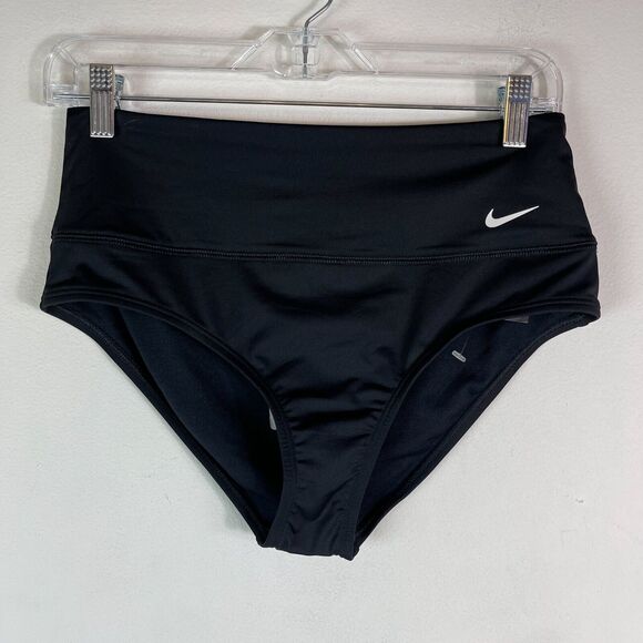 Nike NWT Women's Black Swoosh Logo High Rise Bottom Size M - Picture 2 of 4